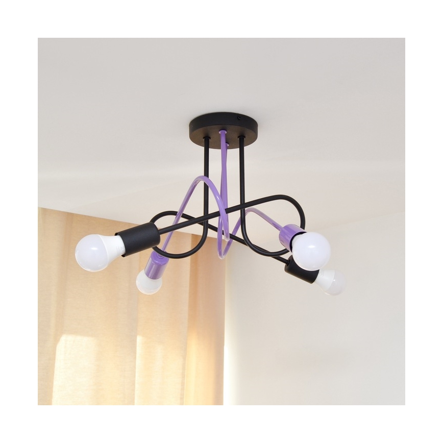 Tvirtinamas sietynas OXFORD 4xE27/15W/230V juoda/violetinė