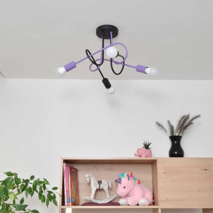Tvirtinamas sietynas OXFORD 4xE27/15W/230V juoda/violetinė