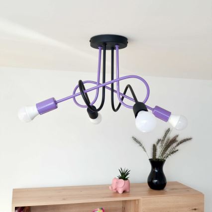 Tvirtinamas sietynas OXFORD 4xE27/15W/230V juoda/violetinė
