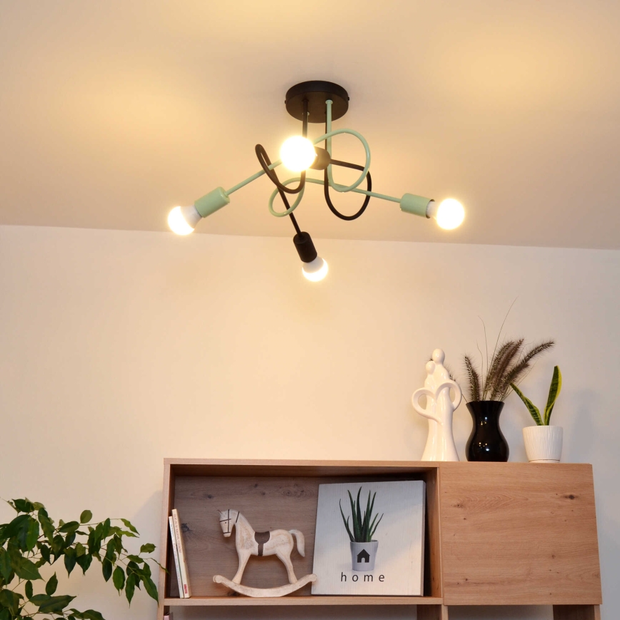 Tvirtinamas sietynas OXFORD 4xE27/15W/230V juoda/žalia