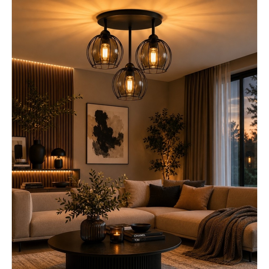 Tvirtinamas sietynas SOLO BLACK 3xE27/60W/230V diametras 30 cm