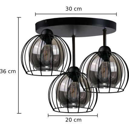 Tvirtinamas sietynas SOLO BLACK 3xE27/60W/230V diametras 30 cm