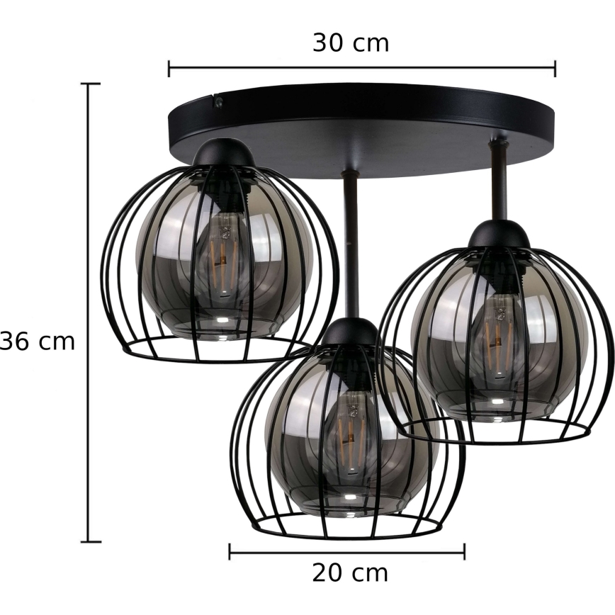 Tvirtinamas sietynas SOLO BLACK 3xE27/60W/230V diametras 30 cm