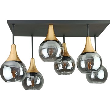 Tvirtinamas sietynas SOMA 6xE27/60W/230V juoda/auksas/dūminis juoda