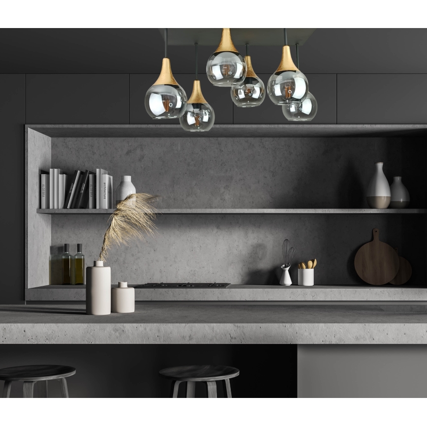 Tvirtinamas sietynas SOMA 6xE27/60W/230V juoda/auksas/dūminis juoda