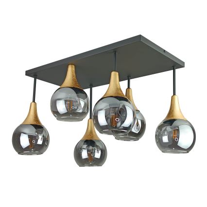 Tvirtinamas sietynas SOMA 6xE27/60W/230V juoda/auksas/dūminis juoda