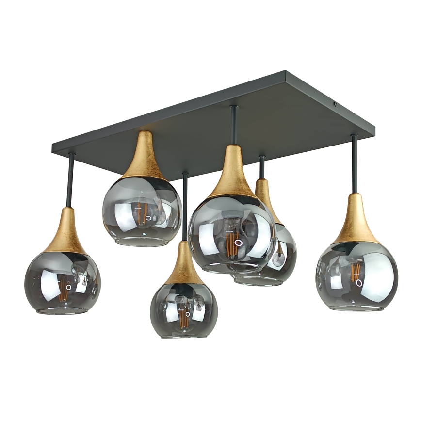 Tvirtinamas sietynas SOMA 6xE27/60W/230V juoda/auksas/dūminis juoda