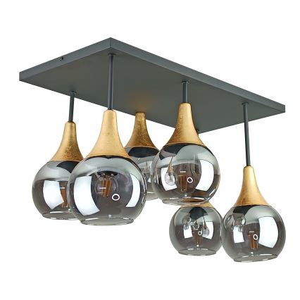 Tvirtinamas sietynas SOMA 6xE27/60W/230V juoda/auksas/dūminis juoda