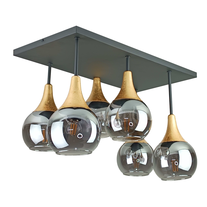 Tvirtinamas sietynas SOMA 6xE27/60W/230V juoda/auksas/dūminis juoda