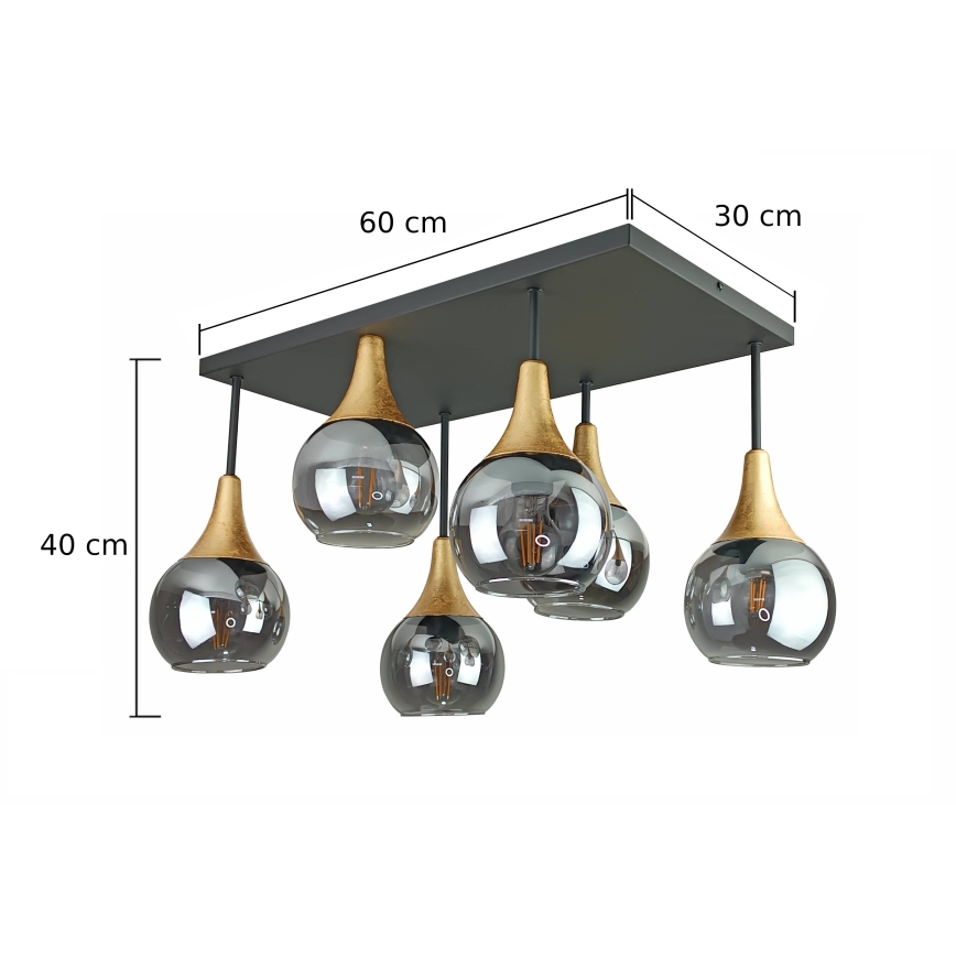 Tvirtinamas sietynas SOMA 6xE27/60W/230V juoda/auksas/dūminis juoda