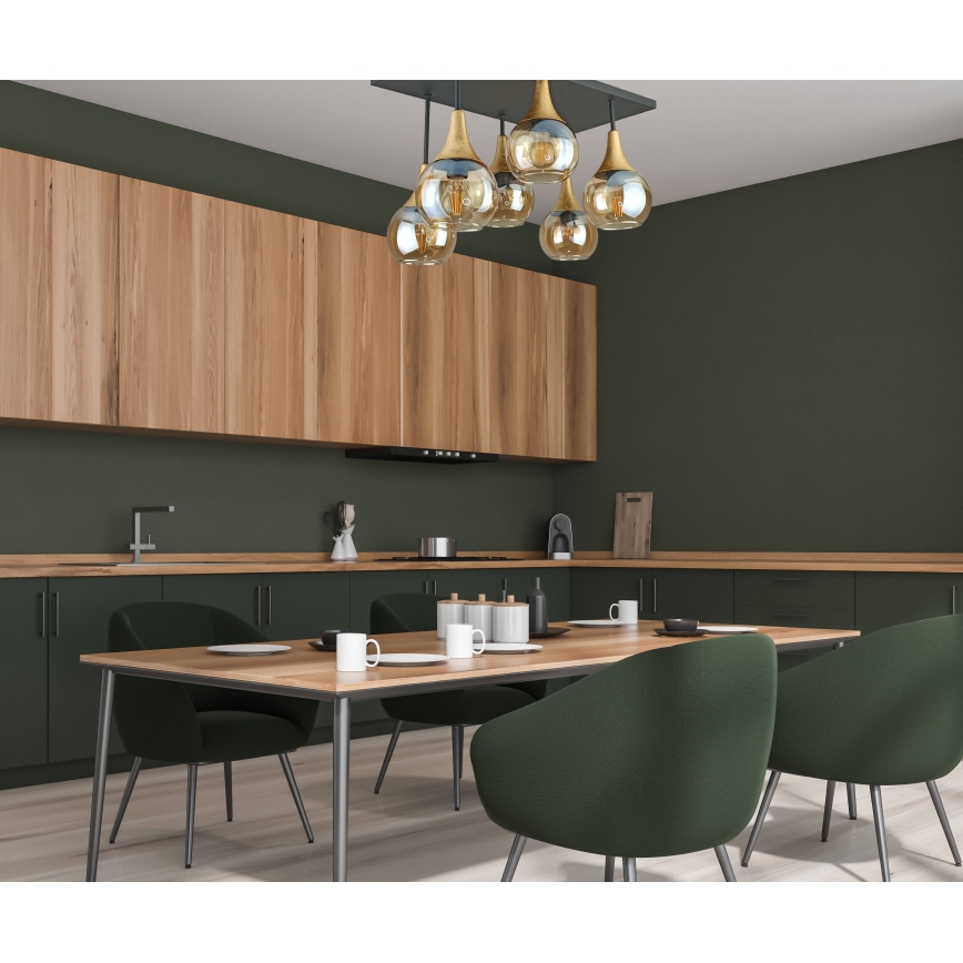Tvirtinamas sietynas SOMA 6xE27/60W/230V juoda/auksas/dūminis smėlio spalva