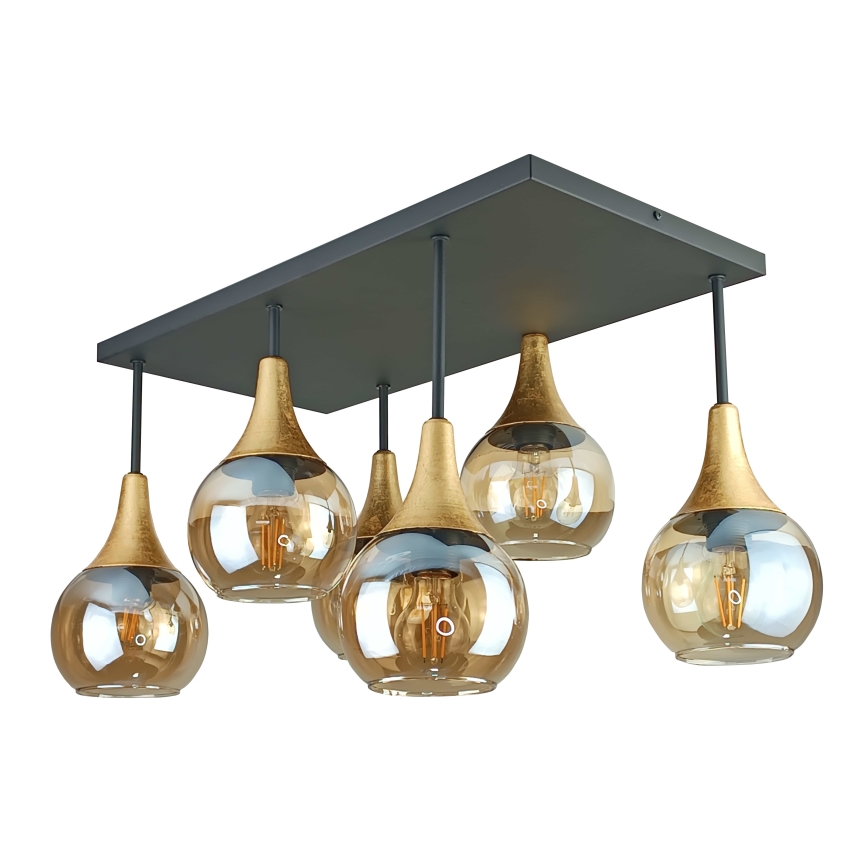 Tvirtinamas sietynas SOMA 6xE27/60W/230V juoda/auksas/dūminis smėlio spalva