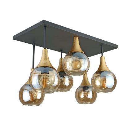Tvirtinamas sietynas SOMA 6xE27/60W/230V juoda/auksas/dūminis smėlio spalva