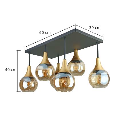 Tvirtinamas sietynas SOMA 6xE27/60W/230V juoda/auksas/dūminis smėlio spalva