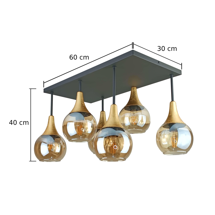 Tvirtinamas sietynas SOMA 6xE27/60W/230V juoda/auksas/dūminis smėlio spalva