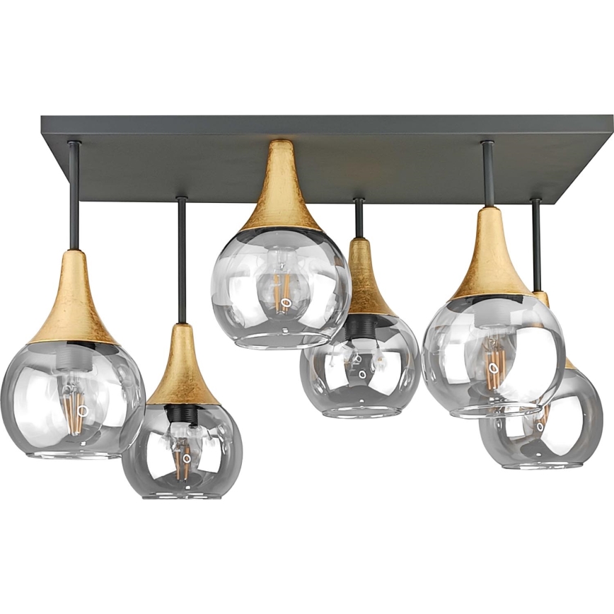 Tvirtinamas sietynas SOMA 6xE27/60W/230V juoda/auksas/permatoma