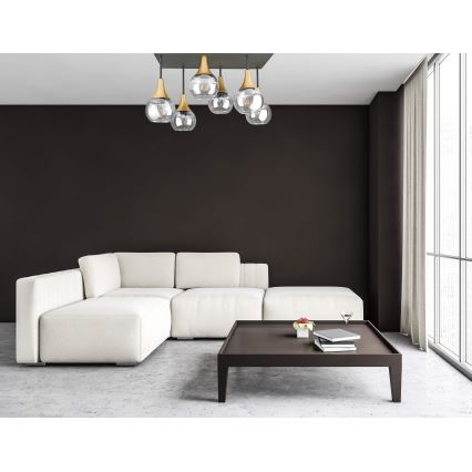 Tvirtinamas sietynas SOMA 6xE27/60W/230V juoda/auksas/permatoma