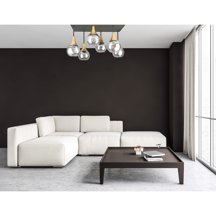 Tvirtinamas sietynas SOMA 6xE27/60W/230V juoda/auksas/permatoma