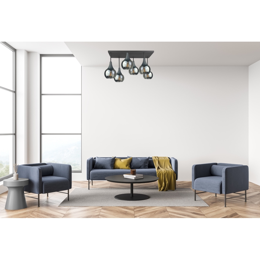 Tvirtinamas sietynas SOMA 6xE27/60W/230V juoda/dūminis juoda