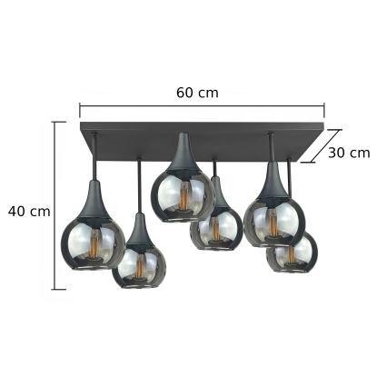 Tvirtinamas sietynas SOMA 6xE27/60W/230V juoda/dūminis juoda