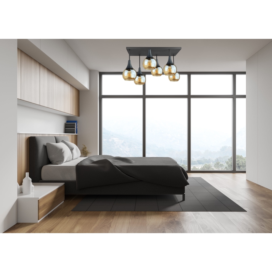 Tvirtinamas sietynas SOMA 6xE27/60W/230V juoda/dūminis smėlio spalva