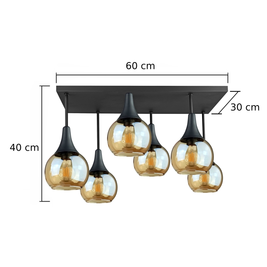 Tvirtinamas sietynas SOMA 6xE27/60W/230V juoda/dūminis smėlio spalva