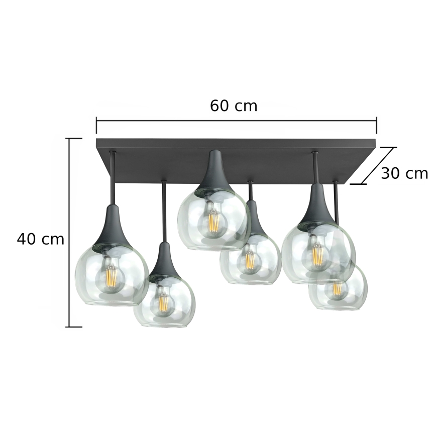 Tvirtinamas sietynas SOMA 6xE27/60W/230V juoda/permatoma