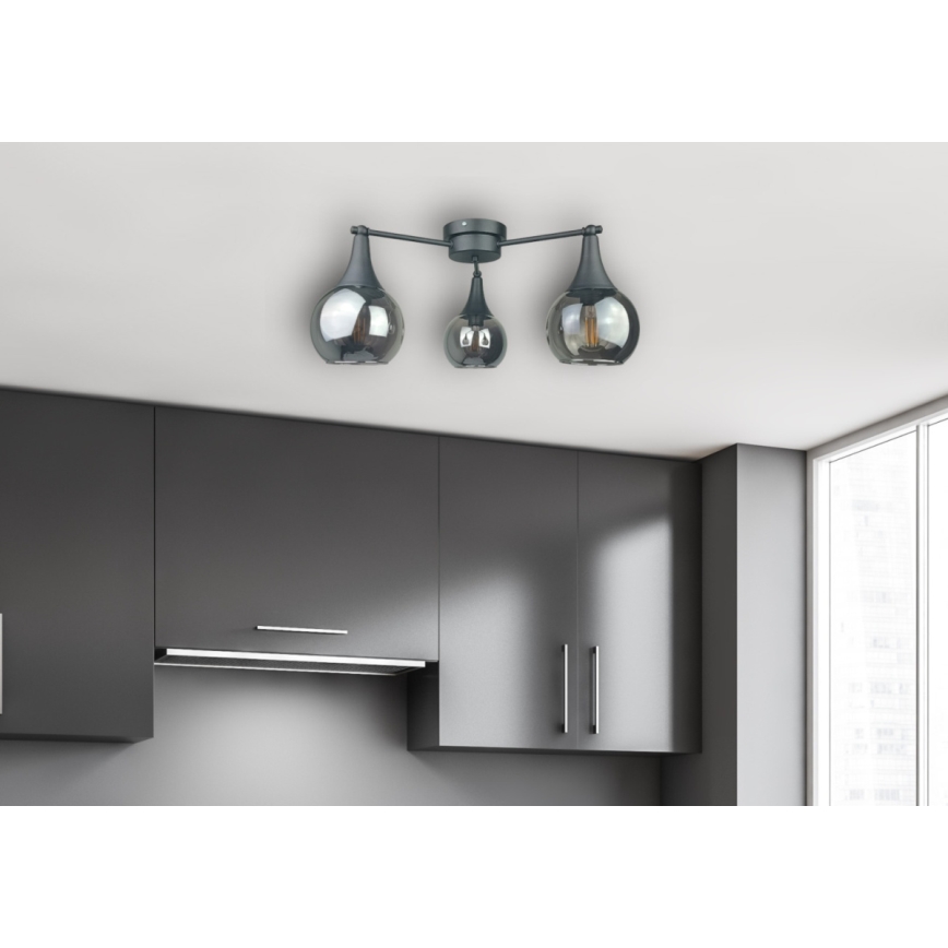 Tvirtinamas sietynas STAR 3xE27/60W/230V juoda/dūminis juoda