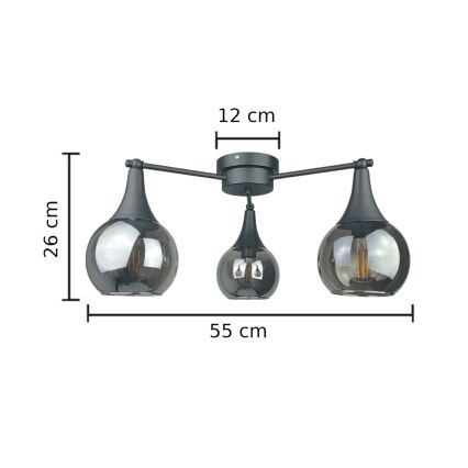 Tvirtinamas sietynas STAR 3xE27/60W/230V juoda/dūminis juoda