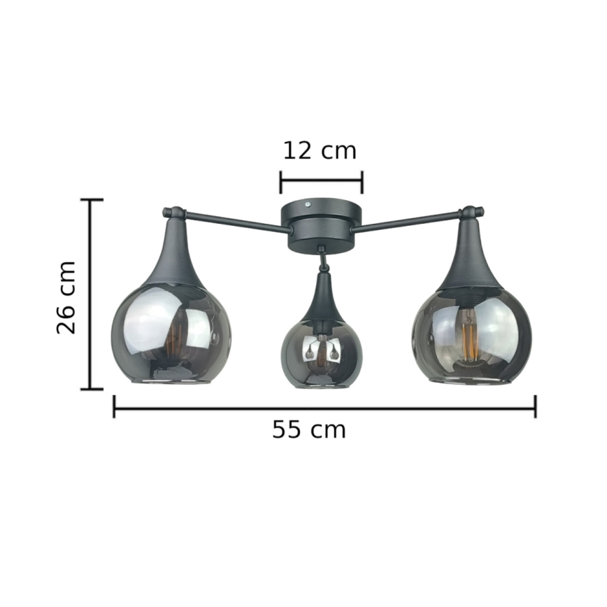 Tvirtinamas sietynas STAR 3xE27/60W/230V juoda/dūminis juoda