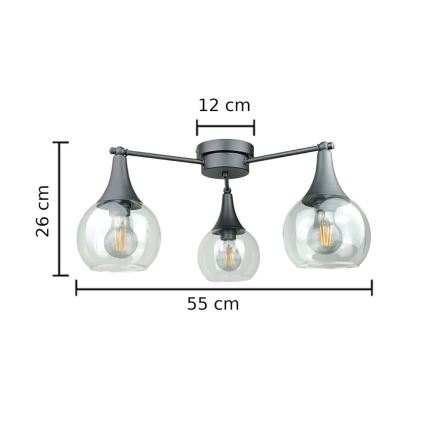 Tvirtinamas sietynas STAR 3xE27/60W/230V juoda/permatoma