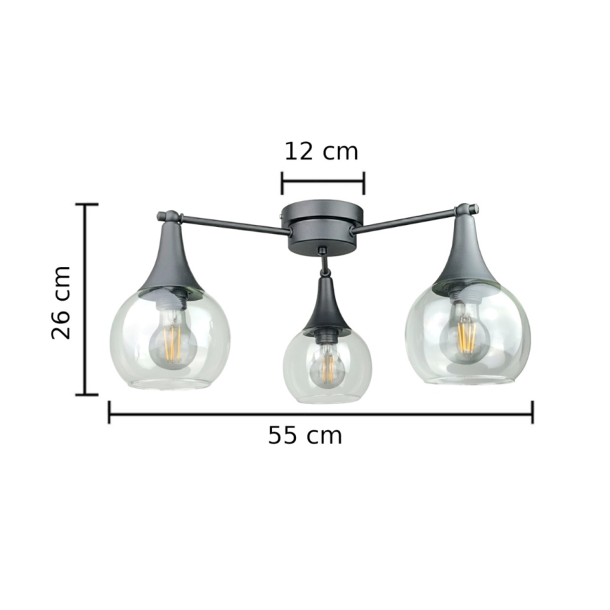 Tvirtinamas sietynas STAR 3xE27/60W/230V juoda/permatoma