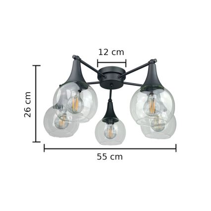 Tvirtinamas sietynas STAR 5xE27/60W/230V juoda/permatoma