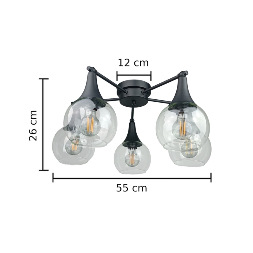 Tvirtinamas sietynas STAR 5xE27/60W/230V juoda/permatoma