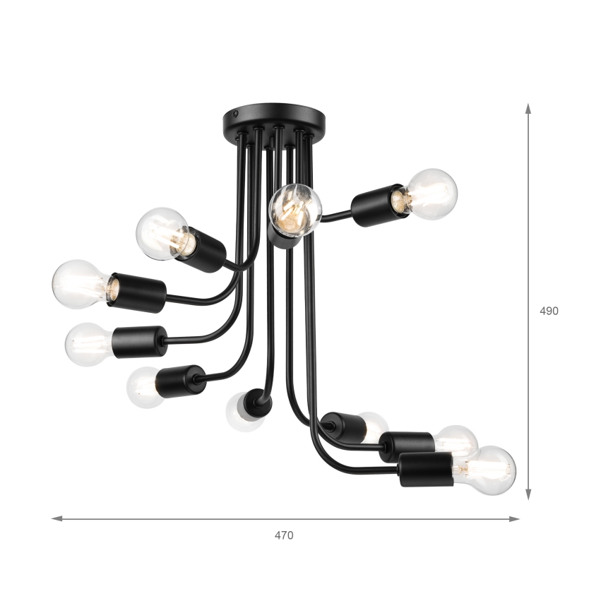 Tvirtinamas sietynas TRINITY 10xE27/15W/230V juoda
