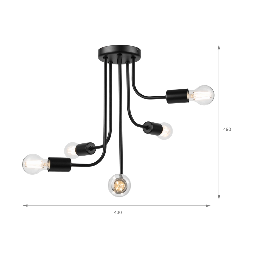 Tvirtinamas sietynas TRINITY 5xE27/15W/230V juoda