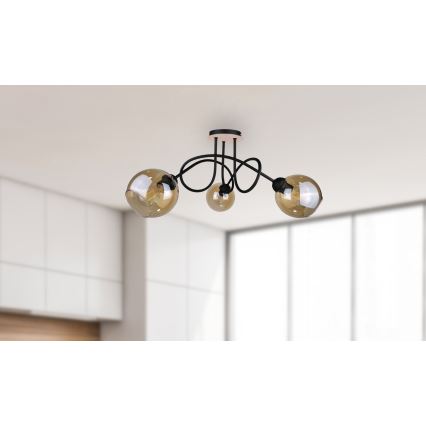 Tvirtinamas sietynas VENUS WOOD 3xE27/60W/230V juoda/dūminis ruda