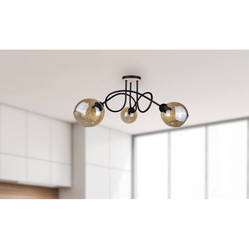 Tvirtinamas sietynas VENUS WOOD 3xE27/60W/230V juoda/dūminis ruda