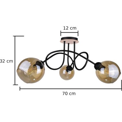 Tvirtinamas sietynas VENUS WOOD 3xE27/60W/230V juoda/dūminis ruda