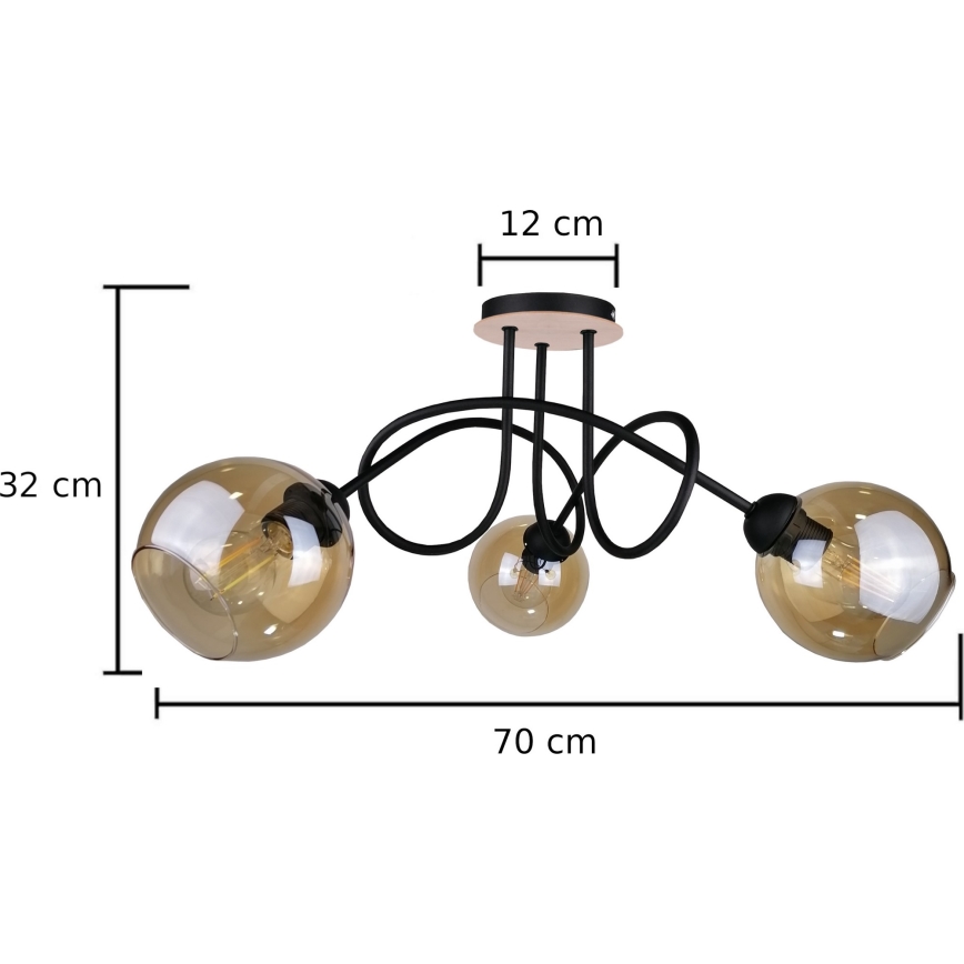 Tvirtinamas sietynas VENUS WOOD 3xE27/60W/230V juoda/dūminis ruda
