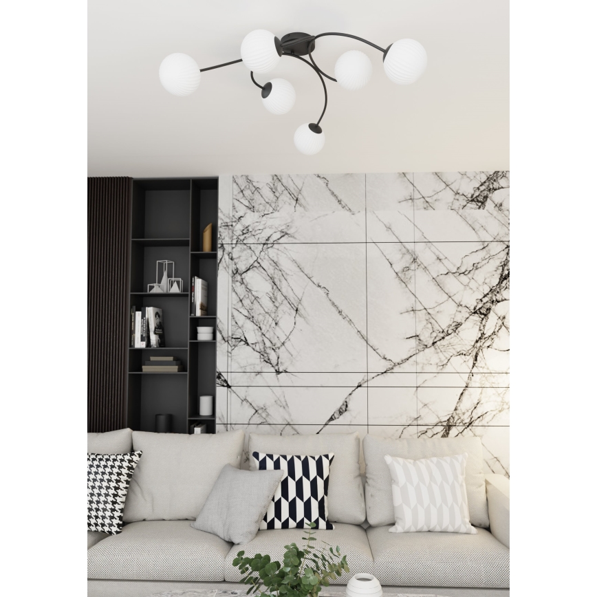 Tvirtinamas sietynas VIBRA 6xE14/10W/230V juoda/balta