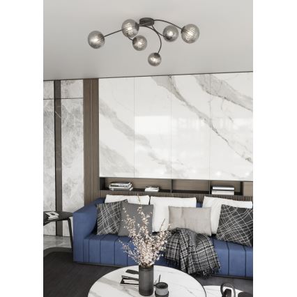 Tvirtinamas sietynas VIBRA 6xE14/10W/230V juoda/pilka