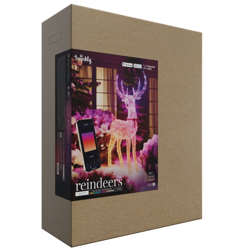 Twinkly - LED RGBW Dimeriuojamas lauko kalėdinis elnias REINGEERS 250xLED IP44 Wi-Fi