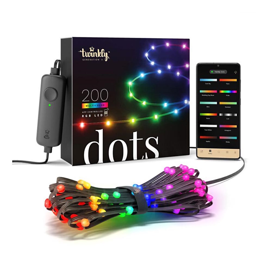 Twinkly - LED RGB Lauko šviesos reguliavimas juostelė DOTS 200xLED 10 m IP44 WiFi