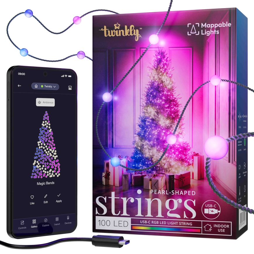 Twinkly - LED RGB Pritemdoma Kalėdinė grandinė CANDIES 100xLED 8 m USB Wi-Fi