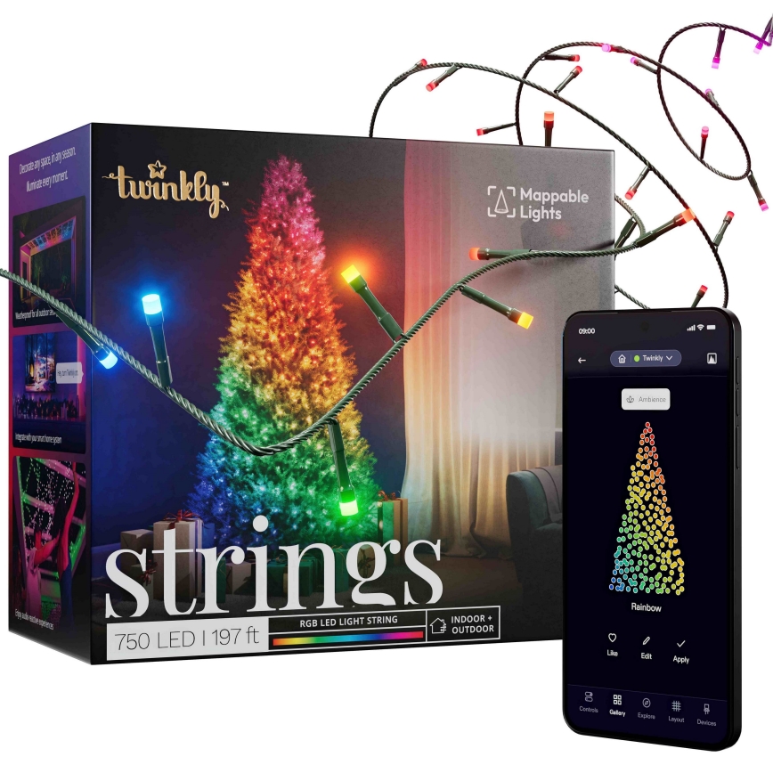 Twinkly – LED RGB Pritemdoma lauko Kalėdinė grandinė STRINGS 750xLED 63,5m IP44 Wi-Fi