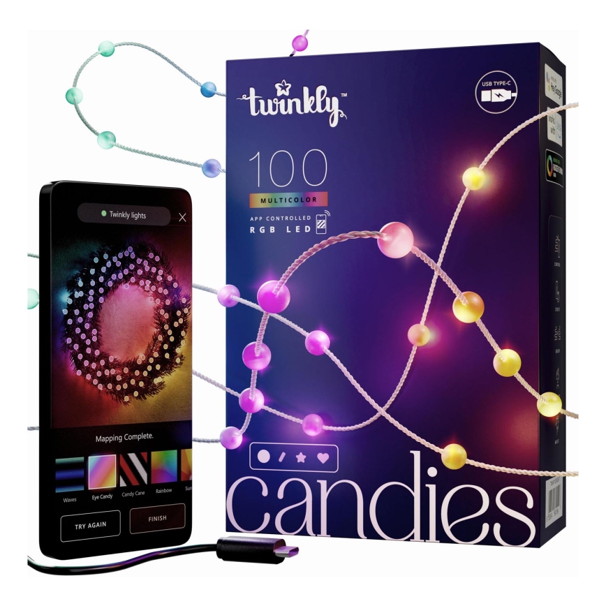 Twinkly - LED RGB šviesos reguliavimas Kelėdinė girlianda CANDIES 100xLED 8 m USB Wi-Fi