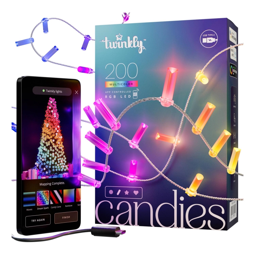 Twinkly - LED RGB šviesos reguliavimas Kelėdinė girlianda CANDIES 200xLED 14 m USB Wi-Fi