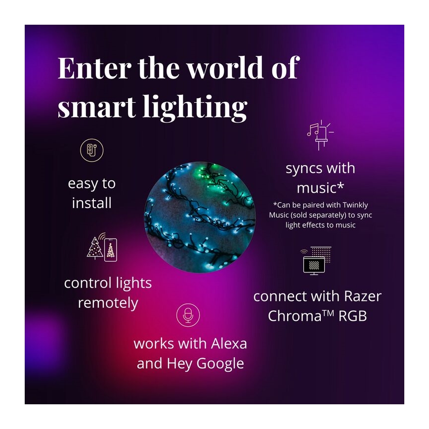 Twinkly – LED RGBW Pritemdoma lauko kalėdinė grandinėlė CLUSTER 400xLED 9,5m IP44 Wi-Fi