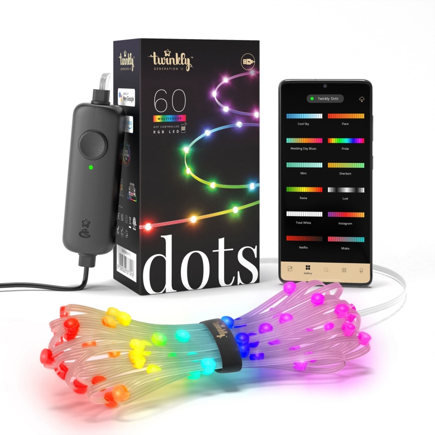 Twinkly - LED RGB reguliuojamo ryškumo girlianda DOTS, 60 LED, 7 m, USB, Wi‑Fi